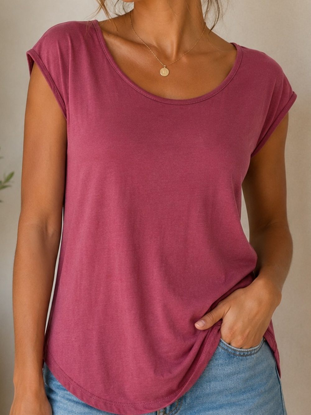Sol & Mane Mauve Pink Relaxed Tee Soft Casual Basic Top Size Small